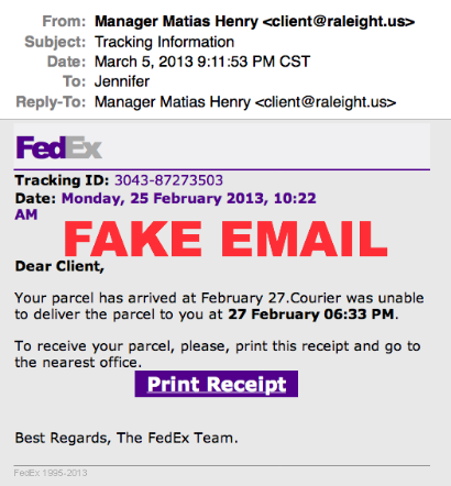 Warning ALERT:  Fedex Email Virus